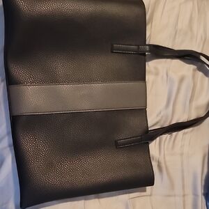 Vince Camuto Black Tote with Gray Center Stripe